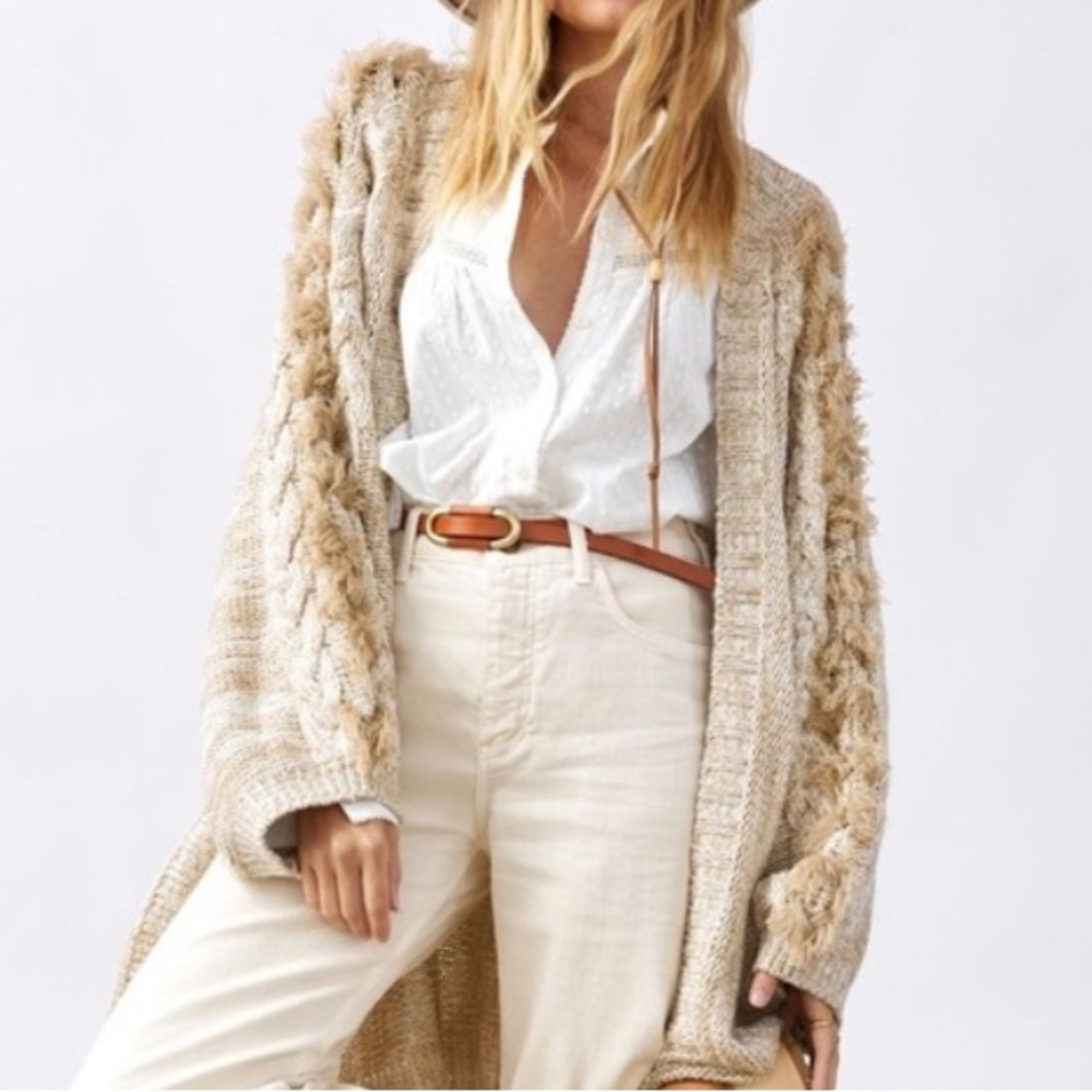 Anthropologie Braided-Sleeve Cardigan Sweater ~
